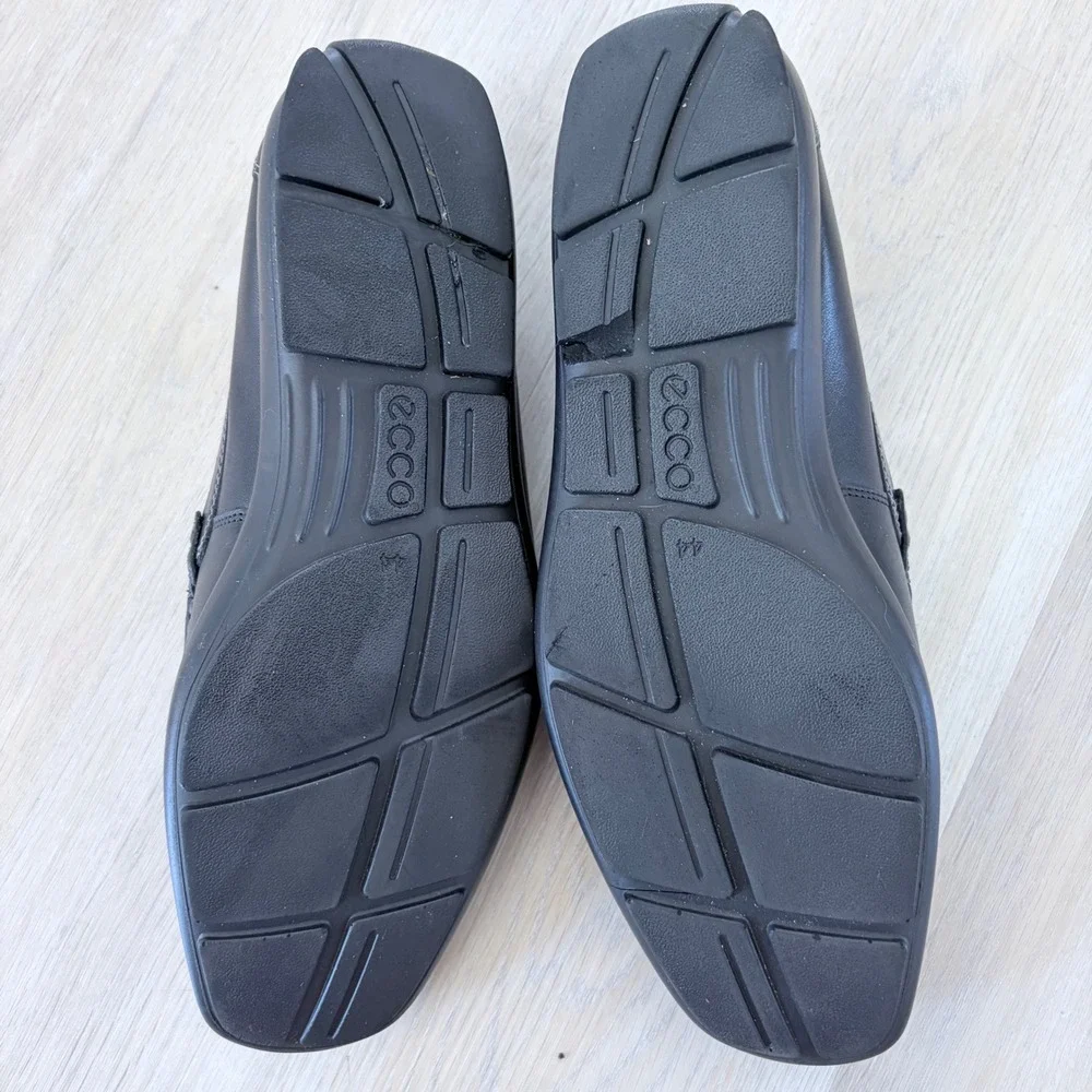ECCO Mens‎ Black Leather Loafers Slip On Moc Toe Shoes EU 44/10.5 Handsewn